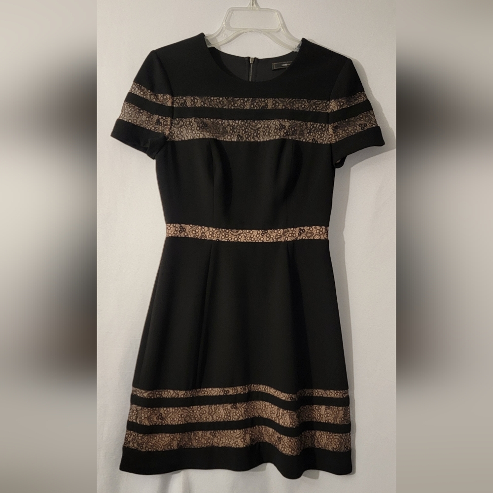 BCBGMaxAzria Kalli Black Fitted A-Line Midi Dress Size 04